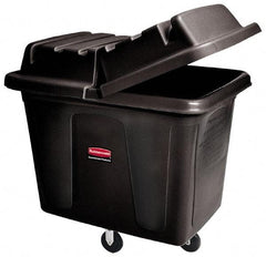 Rubbermaid - 500 Lb Load Capacity, 16 Cu Ft, Polyethylene Cube Truck - 31" Wide x 43-3/4" Long x 37" High, Black - Apex Tool & Supply