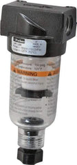 Parker - 1/8" Port, 4.26" High x 1.69" Wide Miniature Filter with Polycarbonate Bowl, Manual Drain - 22 SCFM, 150 Max psi, 125°F Max Temp, 1 oz Bowl Capacity - Apex Tool & Supply
