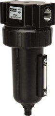 Parker - 1/2" Port, 7.67" High x 3.24" Wide Standard Filter with Metal Bowl, Manual Drain - 130 SCFM, 250 Max psi, 175°F Max Temp, Sight Glass Included, Modular Connection, 7.2 oz Bowl Capacity - Apex Tool & Supply
