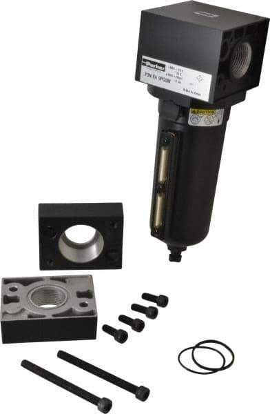 Parker - 1-1/2" Port, 10.95" High x 5.59" Wide Heavy Duty Filter with Metal Bowl, Manual Drain - 310 SCFM, 250 Max psi, 175°F Max Temp, Sight Glass Included, Modular Connection, 18 oz Bowl Capacity - Apex Tool & Supply