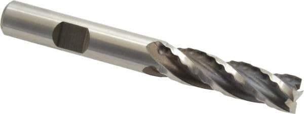 Weldon - 3/8" Diam, 1-3/8" LOC, 4 Flute High Speed Steel Roughing & Finishing Square End Mill - Uncoated, 3-1/8" OAL, 3/8" Shank Diam, Weldon Shank, 30° Helix, Centercutting, Regular Length - Apex Tool & Supply