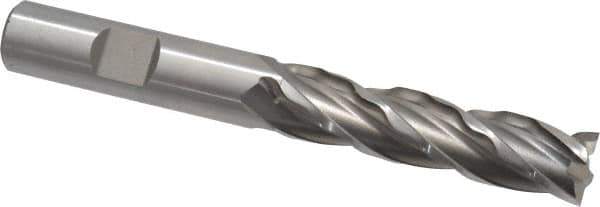 Weldon - 1/2" Diam, 2" LOC, 4 Flute High Speed Steel Roughing & Finishing Square End Mill - Uncoated, 4" OAL, 1/2" Shank Diam, Weldon Shank, 30° Helix, Centercutting, Regular Length - Apex Tool & Supply