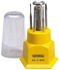 General - 5 Piece Phillips & Slotted Screwdriver Set - Round Shank, Steel Handle, Blade Sizes: Length 1, Bit Sizes: Philips #0, Tip Thickness: 1/25, 1/19, 1/14 & 1/10 - Apex Tool & Supply