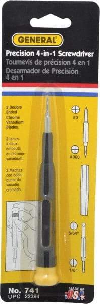 General - 4 Piece Bit Screwdriver - Phillips, Slotted, Precision - Apex Tool & Supply