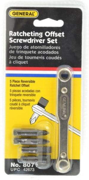 General - 5 Piece Ratcheting Offset Slotted & Phillips Screwdriver Set - 3-7/8" OAL - Apex Tool & Supply