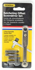 General - 5 Piece Ratcheting Offset Slotted & Phillips Screwdriver Set - 3-7/8" OAL - Apex Tool & Supply
