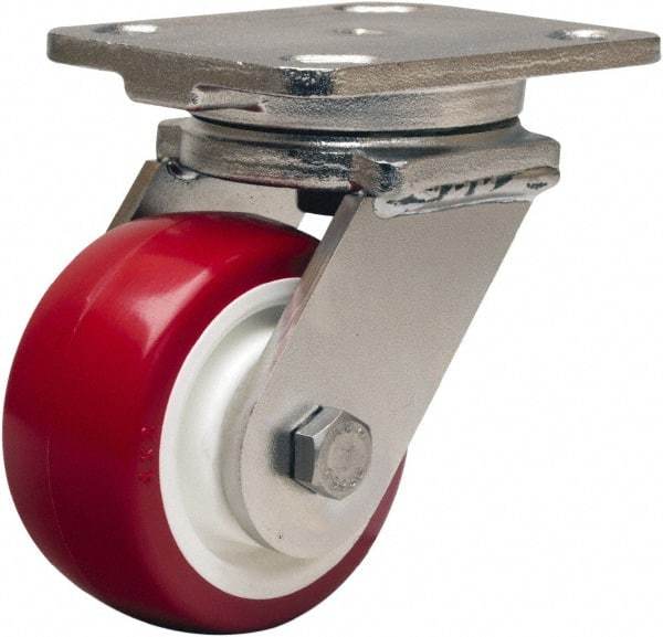 Hamilton - 4" Diam x 2" Wide x 5-5/8" OAH Top Plate Mount Swivel Caster - Polyurethane Mold on Polypropylene, 750 Lb Capacity, Delrin Bearing, 4 x 5" Plate - Apex Tool & Supply