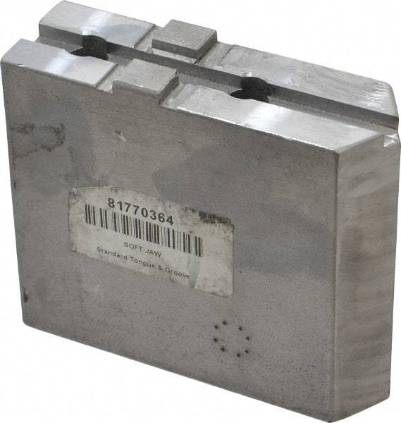 H & R Manufacturing - Tongue & Groove Attachment, Square Soft Lathe Chuck Jaw - Steel, 1-3/4" Btw Mount Hole Ctrs, 3-15/16" Long x 1-1/4" Wide x 3-3/8" High, 5/16" Groove - Apex Tool & Supply