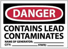 NMC - "Danger - Contains Lead Contaminates - Name of Generator:___ City:___ State:___", 3" Long x 5" Wide, Paper Safety Sign - Rectangle, Use for Hazardous Materials - Apex Tool & Supply