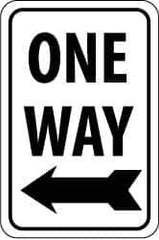 NMC - "One Way", "Left Arrow", 12" Wide x 18" High, Aluminum Parking Lot Traffic Signs - 0.08" Thick, Black on White, Engineer Grade Reflectivity, Rectangle, Post Mount - Apex Tool & Supply