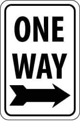NMC - "One Way", "Right Arrow", 12" Wide x 18" High, Aluminum Parking Lot Traffic Signs - 0.08" Thick, Black on White, Engineer Grade Reflectivity, Rectangle, Post Mount - Apex Tool & Supply