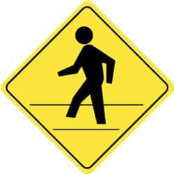 NMC - "Pedestrians Crossing", 24" Wide x 24" High, Aluminum Pedestrian Crossing Signs - 0.08" Thick, Black on Yellow, Engineer Grade Reflectivity, Diamond, Post Mount - Apex Tool & Supply
