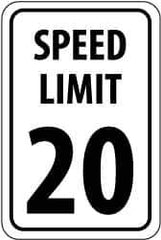 NMC - "Speed Limit 20", 18" Wide x 24" High, Aluminum Speed Limit Signs - 0.08" Thick, Black on White, High Intensity Reflectivity, Rectangle, Post Mount - Apex Tool & Supply