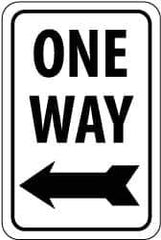 NMC - "One Way", "Left Arrow", 12" Wide x 18" High, Aluminum Parking Lot Traffic Signs - 0.08" Thick, Black on White, High Intensity Reflectivity, Rectangle, Post Mount - Apex Tool & Supply