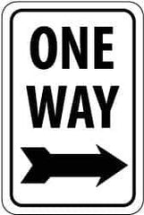 NMC - "One Way", "Right Arrow", 12" Wide x 18" High, Aluminum Parking Lot Traffic Signs - 0.08" Thick, Black on White, High Intensity Reflectivity, Rectangle, Post Mount - Apex Tool & Supply