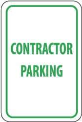 NMC - "Contractor Parking", 12" Wide x 18" High, Aluminum Reserved Parking Signs - 0.063" Thick, Green on White, Rectangle, Post Mount - Apex Tool & Supply