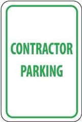 NMC - "Contractor Parking", 12" Wide x 18" High, Aluminum Reserved Parking Signs - 0.04" Thick, Green on White, Rectangle, Wall Mount - Apex Tool & Supply