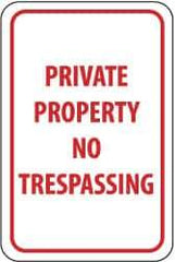 NMC - "Private Property - No Trespassing", 12" Wide x 18" High, Aluminum Parking Lot Traffic Signs - 0.063" Thick, Red on White, Rectangle, Post Mount - Apex Tool & Supply
