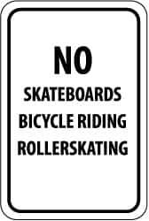 NMC - "No Skateboards Bicycle Riding Rollerskating", 12" Wide x 18" High, Aluminum Parking Lot Traffic Signs - 0.04" Thick, Black on White, Rectangle, Post Mount - Apex Tool & Supply