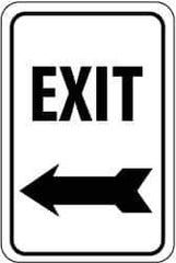 NMC - "Exit", "Left Arrow", 12" Wide x 18" High, Aluminum Parking Lot Traffic Signs - 0.08" Thick, Black on White, High Intensity Reflectivity, Rectangle, Post Mount - Apex Tool & Supply