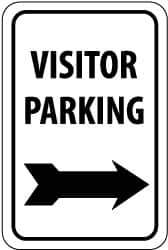 NMC - "Visitor Parking", "Right Arrow", 12" Wide x 18" High, Aluminum Parking Lot Traffic Signs - 0.063" Thick, Black on White, Rectangle, Post Mount - Apex Tool & Supply