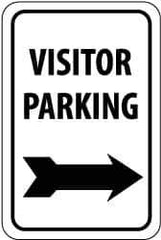 NMC - "Visitor Parking", "Right Arrow", 12" Wide x 18" High, Aluminum Parking Lot Traffic Signs - 0.04" Thick, Black on White, Rectangle, Wall Mount - Apex Tool & Supply