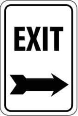 NMC - "Exit", "Right Arrow", 12" Wide x 18" High, Aluminum Parking Lot Traffic Signs - 0.08" Thick, Black on White, High Intensity Reflectivity, Rectangle, Post Mount - Apex Tool & Supply