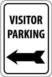 NMC - "Visitor Parking", "Left Arrow", 12" Wide x 18" High, Aluminum Parking Lot Traffic Signs - 0.04" Thick, Black on White, Rectangle, Wall Mount - Apex Tool & Supply