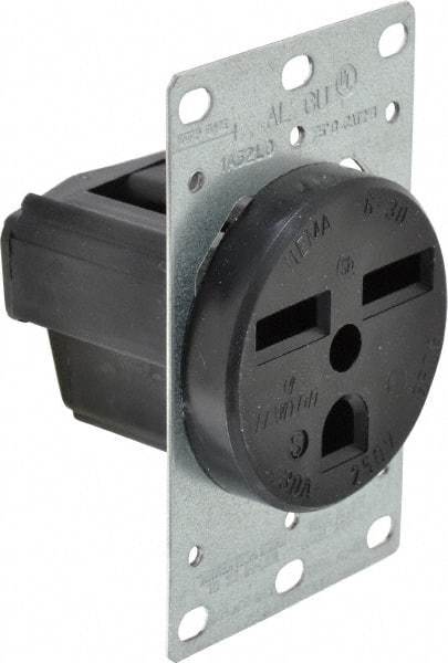Leviton - 250 VAC, 30 Amp, 6-30P NEMA Configuration, Black, Industrial Grade, Self Grounding Single Receptacle - 1 Phase, 2 Poles, 3 Wire, Flush Mount, Tamper Resistant - Apex Tool & Supply