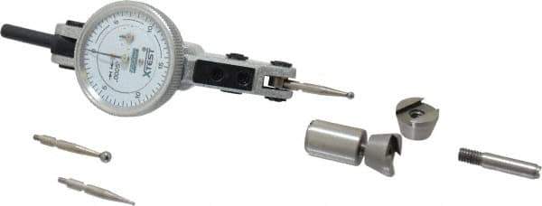 Fowler - 0.06 Inch Range, 0.0005 Inch Dial Graduation, Horizontal Dial Test Indicator - 1 Inch White Dial, 0-15-0 Dial Reading - Apex Tool & Supply