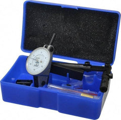 Fowler - 12 Piece, 0" to 0.06" Measuring Range, 1-1/2" Dial Diam, 0-15-0 Dial Reading, Horizontal White Dial Test Indicator Kit - 5/8" Contact Point Length, 0.04, 0.08 & 0.12" Ball Diam, 0.0005" Dial Graduation - Apex Tool & Supply
