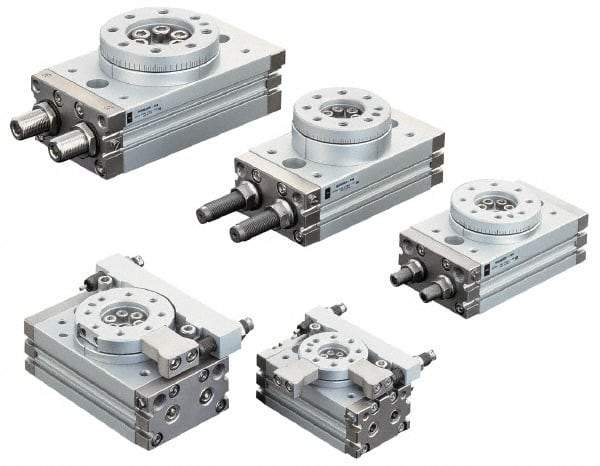SMC PNEUMATICS - 75mm Table Diam x 25mm Piston Diam Rotary Actuator Table - 14 to 145 psi, 70.59 LBF Radial Load, 66.54 LBS Thrust Load Up, 101.38 LBS Thrust Load Down, 1/8" NPT Port, 152mm Long x 80mm Wide x 46mm High - Apex Tool & Supply