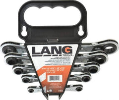 Lang - 5 Piece, 1/4 x 5/16 to 11/16 x 7/8", 12 Point, Ratcheting Box Wrench Set - Inch System of Measurement, Chrome Finish - Apex Tool & Supply