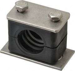 HYDAC - 1.97" Wide x 1.69" High x 1.18" Deep, Polypropylene Standard Duty Stainless Vibration-Control Clamp - Stainless Steel Plate, Mount with Weld Plate, Top Plate, Plastic Clamp Pair, Bolts - Apex Tool & Supply