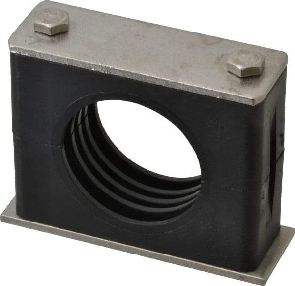 HYDAC - 3.46" Wide x 2.83" High x 1.18" Deep, Polypropylene Standard Duty Vibration-Control Clamp - Stainless Steel Plate, For 1-1/2" Pipe, Mount with Weld Plate, Top Plate, Plastic Clamp Pair, Bolts - Apex Tool & Supply
