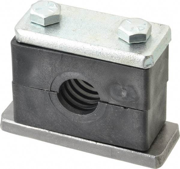 HYDAC - 3.35" Wide x 2.52" High x 1.18" Deep, Polypropylene Heavy Duty Vibration-Control Clamp - Carbon Steel Plate, For 1/2" Pipe, Mount with Weld Plate, Top Plate, Plastic Clamp Pair, Bolts - Apex Tool & Supply