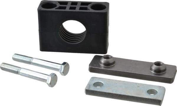 HYDAC - 3.94" Wide x 2.99" High x 1.18" Deep, Polypropylene Heavy Duty Vibration-Control Clamp - Carbon Steel Plate, For 1" Pipe, Mount with Weld Plate, Top Plate, Plastic Clamp Pair, Bolts - Apex Tool & Supply