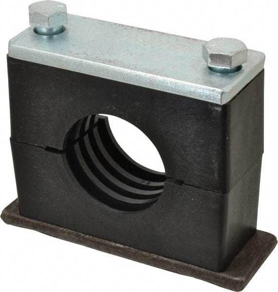 HYDAC - 7.09" Wide x 5.51" High x 2.36" Deep, Polypropylene Heavy Duty Vibration-Control Clamp - Carbon Steel Plate, For 2-1/2" Pipe, Mount with Weld Plate, Top Plate, Plastic Clamp Pair, Bolts - Apex Tool & Supply