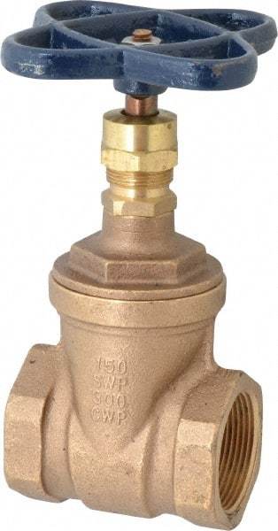 NIBCO - 1-1/2" Pipe, Class 150, Threaded Bronze Solid Wedge Stem Gate Valve - 300 WOG, 150 WSP, Screw-In Bonnet - Apex Tool & Supply