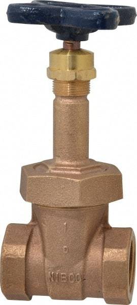 NIBCO - 1" Pipe, Class 150, Threaded Bronze Solid Wedge Rising Stem Gate Valve - 300 WOG, 150 WSP, Bolted Bonnet - Apex Tool & Supply