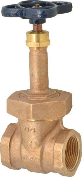 NIBCO - 1-1/4" Pipe, Class 150, Threaded Bronze Solid Wedge Rising Stem Gate Valve - 300 WOG, 150 WSP, Bolted Bonnet - Apex Tool & Supply