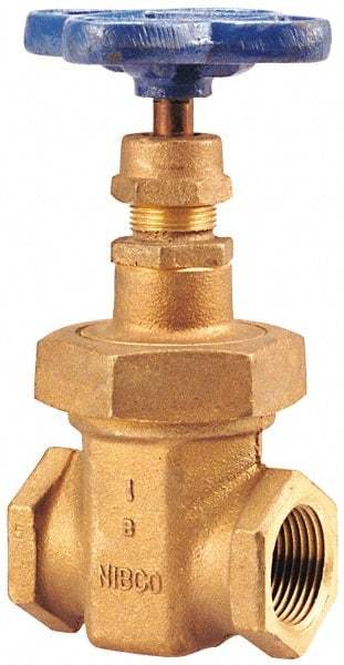 NIBCO - 3" Pipe, Class 150, Threaded Bronze Solid Wedge Stem Gate Valve - 300 WOG, 150 WSP, Union Bonnet - Apex Tool & Supply