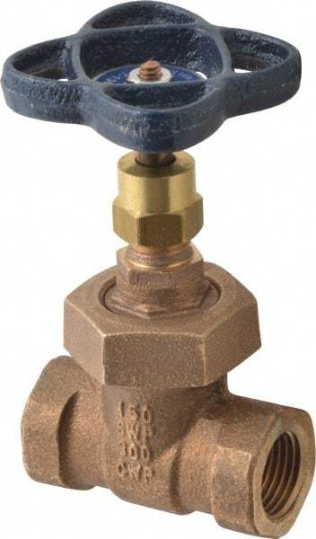 NIBCO - 1/2" Pipe, Class 150, Threaded Bronze Solid Wedge Stem Gate Valve - 300 WOG, 150 WSP, Union Bonnet - Apex Tool & Supply