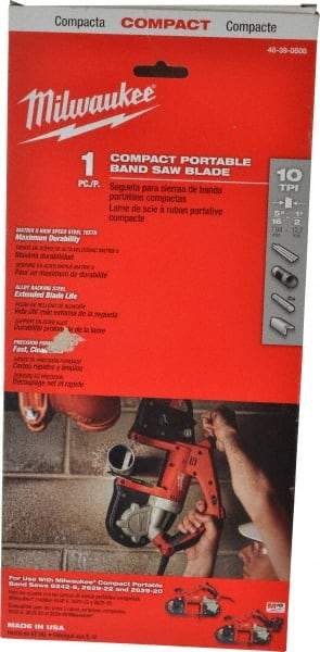 Milwaukee Tool - 2' 11-3/8" Long x 0.02" Thick, 10 Teeth per Inch, Portable Band Saw Blade - Bi-Metal Blade, High Speed Steel Teeth, Toothed Edge - Apex Tool & Supply