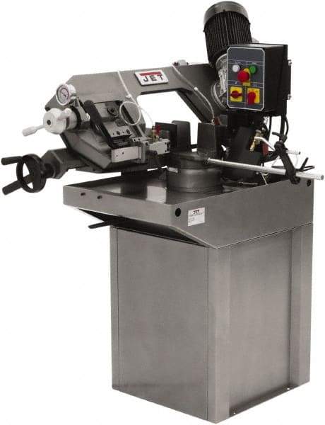 Jet - 7 x 7" Max Capacity, Manual Step Pulley Horizontal Bandsaw - 137 to 275 SFPM Blade Speed, 230 Volts, 45°, 3 Phase - Apex Tool & Supply