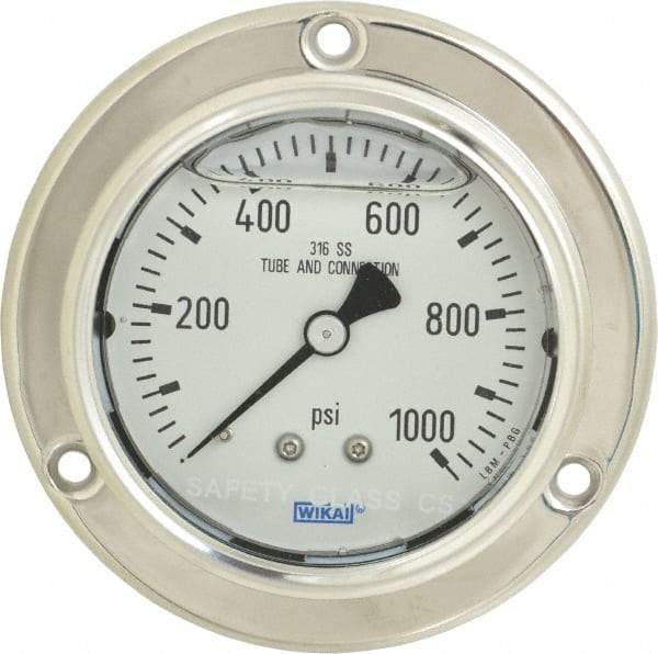 Wika - 2-1/2" Dial, 1/4 Thread, 0-1,000 Scale Range, Pressure Gauge - Lower Back Connection Mount, Accurate to 2-1-2% of Scale - Apex Tool & Supply