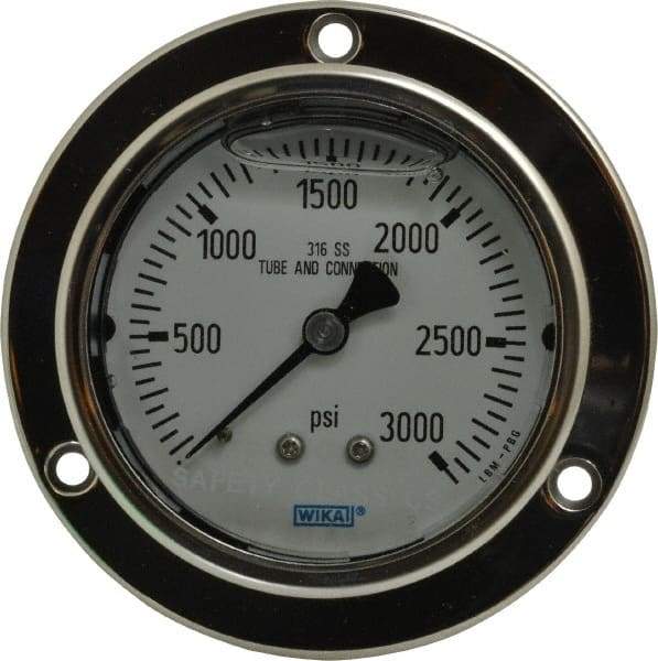 Wika - 2-1/2" Dial, 1/4 Thread, 0-3,000 Scale Range, Pressure Gauge - Lower Back Connection Mount, Accurate to 2-1-2% of Scale - Apex Tool & Supply