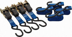 Erickson Manufacturing - 10' Long x 1" Wide, 1,200 Lb Basket Capacity, Polyester Web Sling - Blue, with Ratchet Tie Down - Apex Tool & Supply