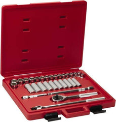 Proto - 31 Piece 1/2" Drive Chrome Finish Deep Well Socket Set - 12 Points, 10mm to 26mm Range, Metric Measurement Standard - Apex Tool & Supply