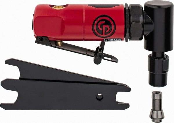 Chicago Pneumatic - 1/4" Collet, Angle Handle, Straight Air Die Grinder - 22,500 RPM, Front Exhaust, 22 CFM, 0.3 hp, 90 psi, 1/4" Inlet - Apex Tool & Supply
